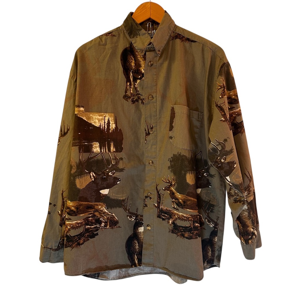 Men's Michael Austin Rugged Wear 100% Cotton Deer Print Button Down Shirt Size L